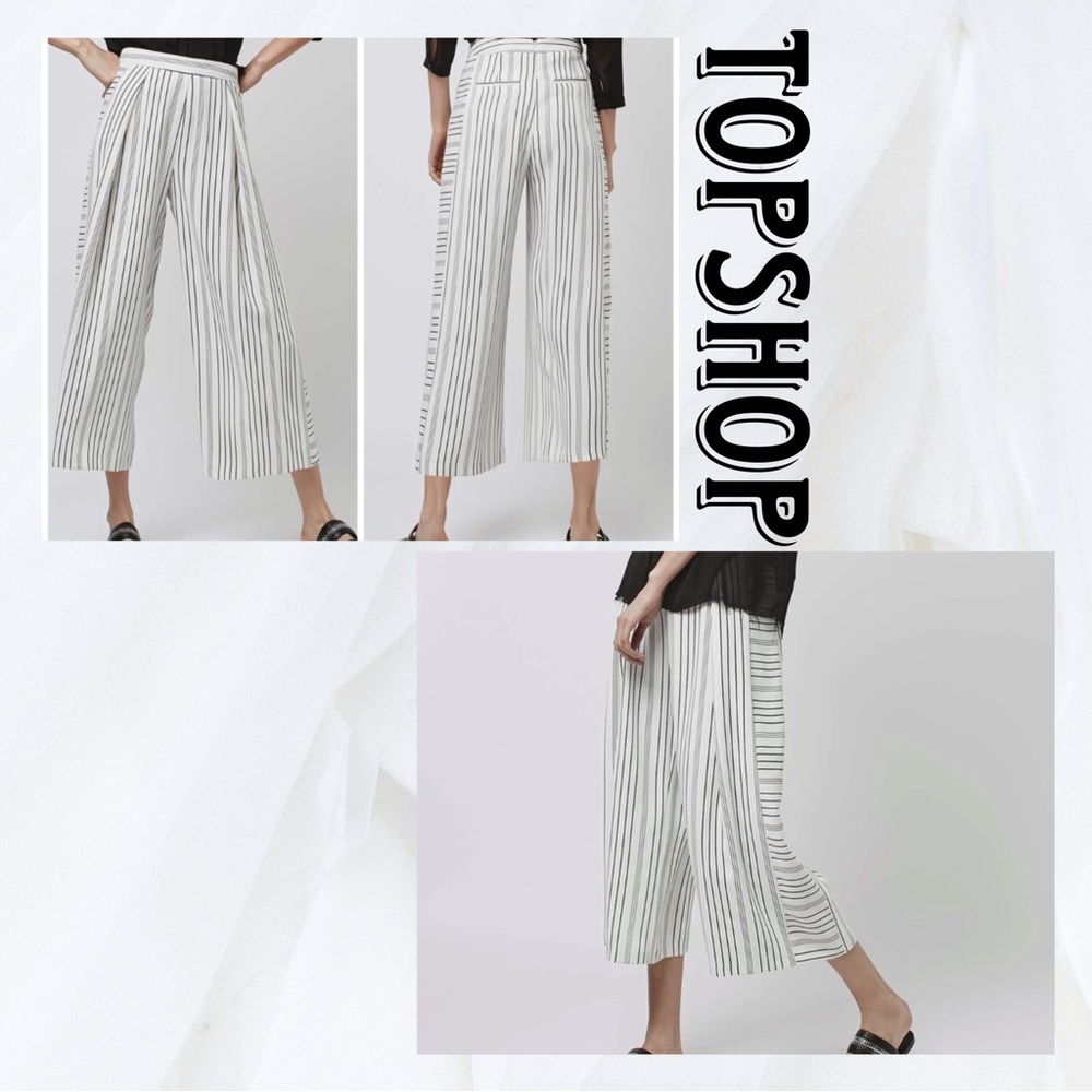 TopShop Wide Crop Utility White Stripped Trousers Capri